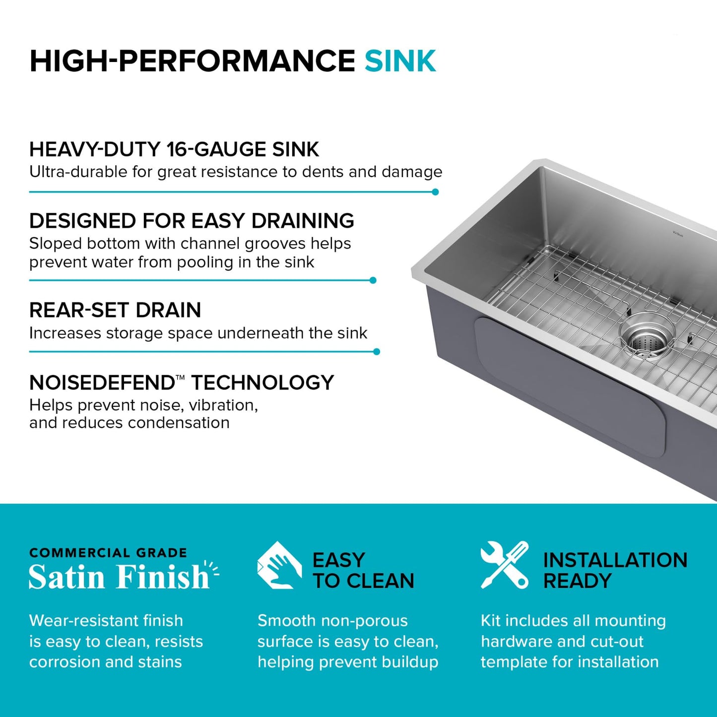 30 -inch Undermount Single Bowl 16 Gauge Stainless Steel Kitchen Sink