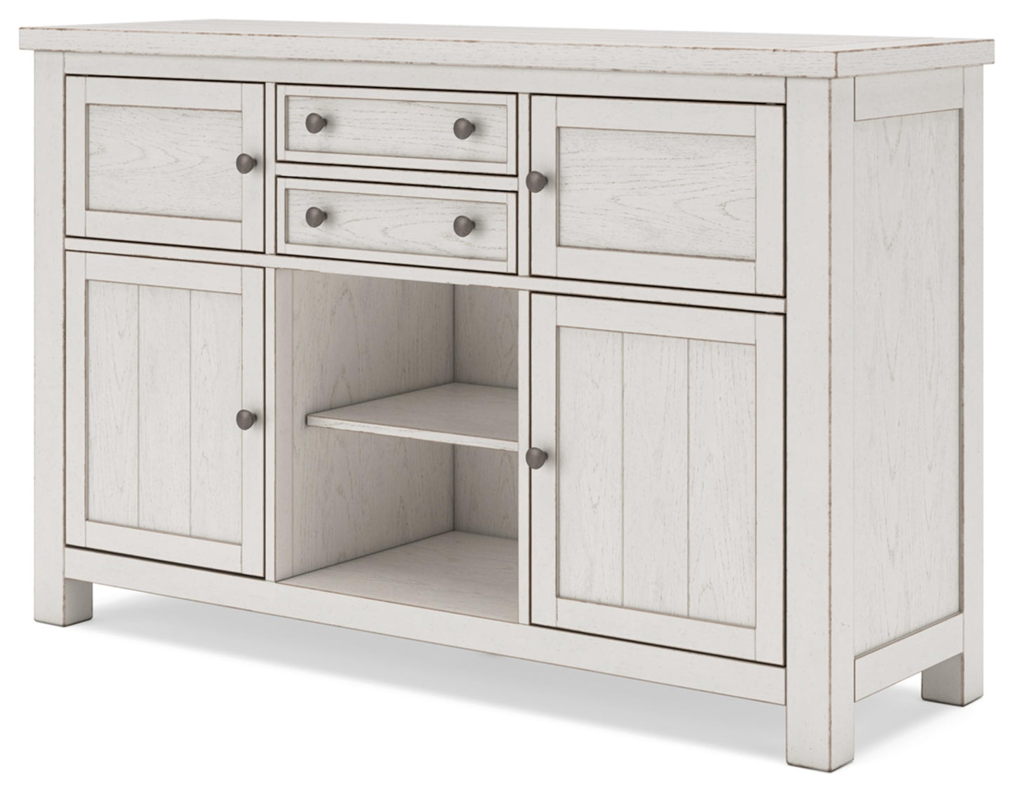 Robbinsdale Casual 4-Door Dining Server with Adjustable Shelves and Felt-Lined Drawers, White