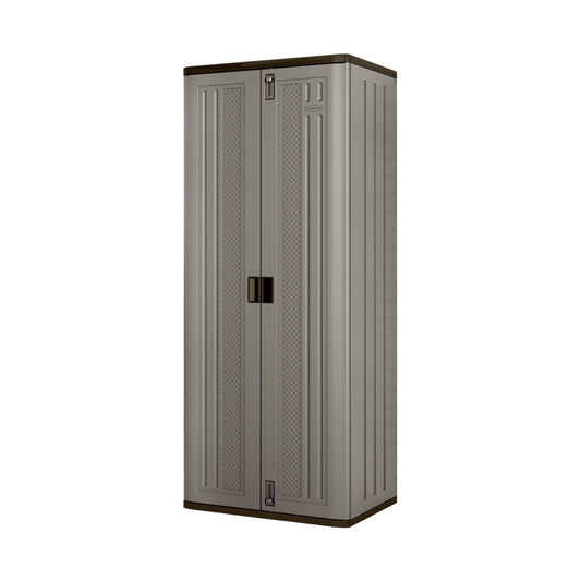 Tall 72-Inch Platinum Resin Storage Cabinet with Durable Double-Wall Construction, and Metal-Reinforced Shelves for Basement, Utility Room and Garage Storage, Platinum