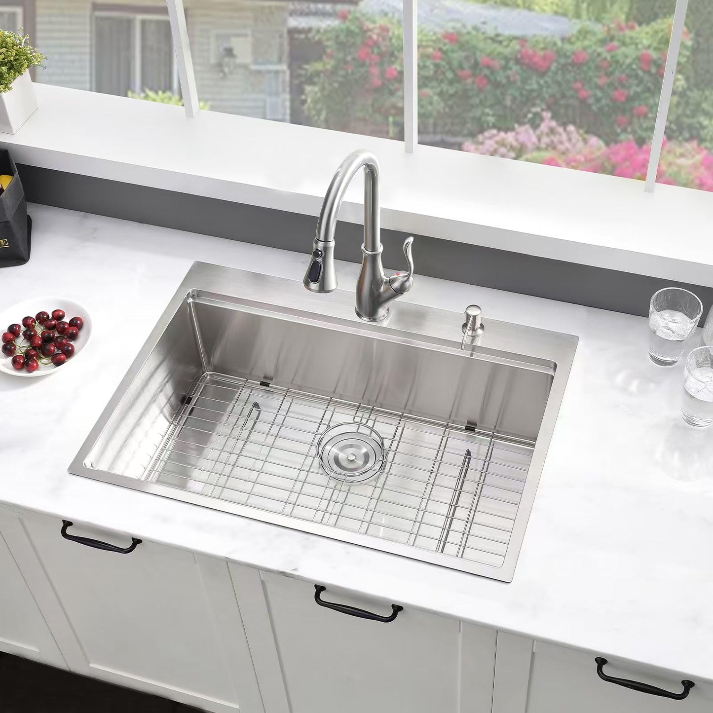 33 Inch Kitchen Sink Drop In Worktation- 33x19 Top Mount Drop In Sink Stainless Steel Kitchen Sink 16 Gauge Deep Single Bowl Kitchen Sink with Cutting Board