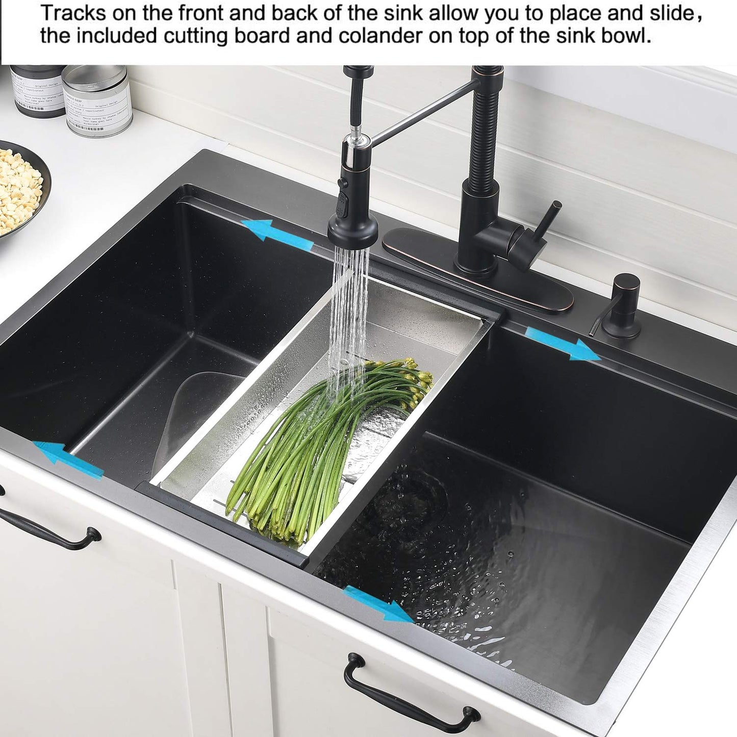 30 Inch Black Drop in Kitchen Sink Workstation - 30x22-Inch Single Bowl Kitchen Sink 16 Gauge Stainless Steel 10'' Deep Handmade Kitchen Sink with Cutting Board& Strainer