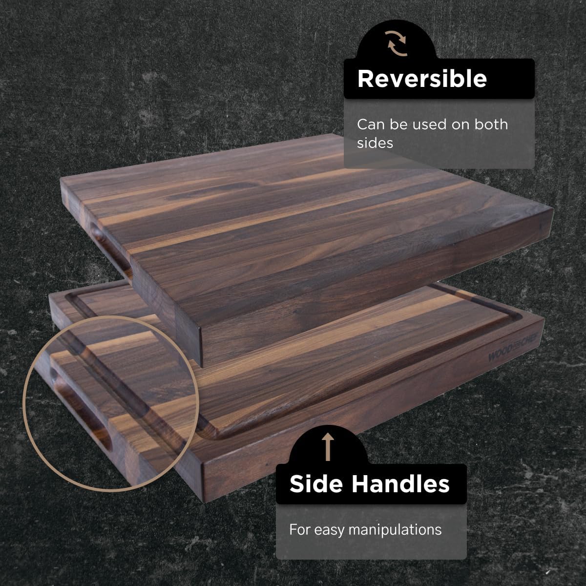 Oversized XL Cutting Board - Heavy Reversible Cutting Board with juice tanks for cutting meat and juicy vegetables is easy - Walnut Cutting Board - 24x18x1.5