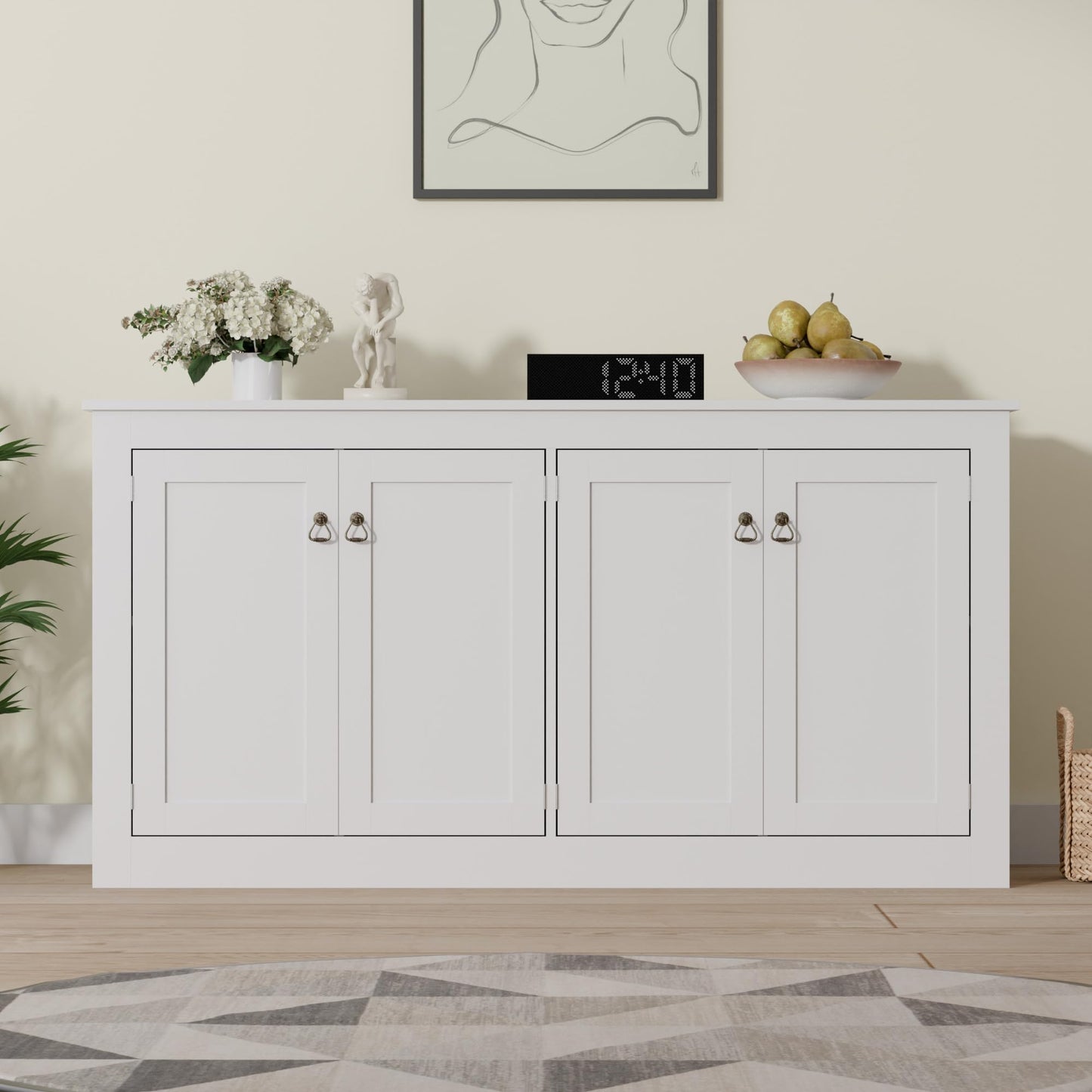 Buffet Cabinet with Storage - Kitchen Storage Cabinet Wood Console Table Coffee Bar Accent Cabinets for Living Room Dining Room Entryway White 57.5" W