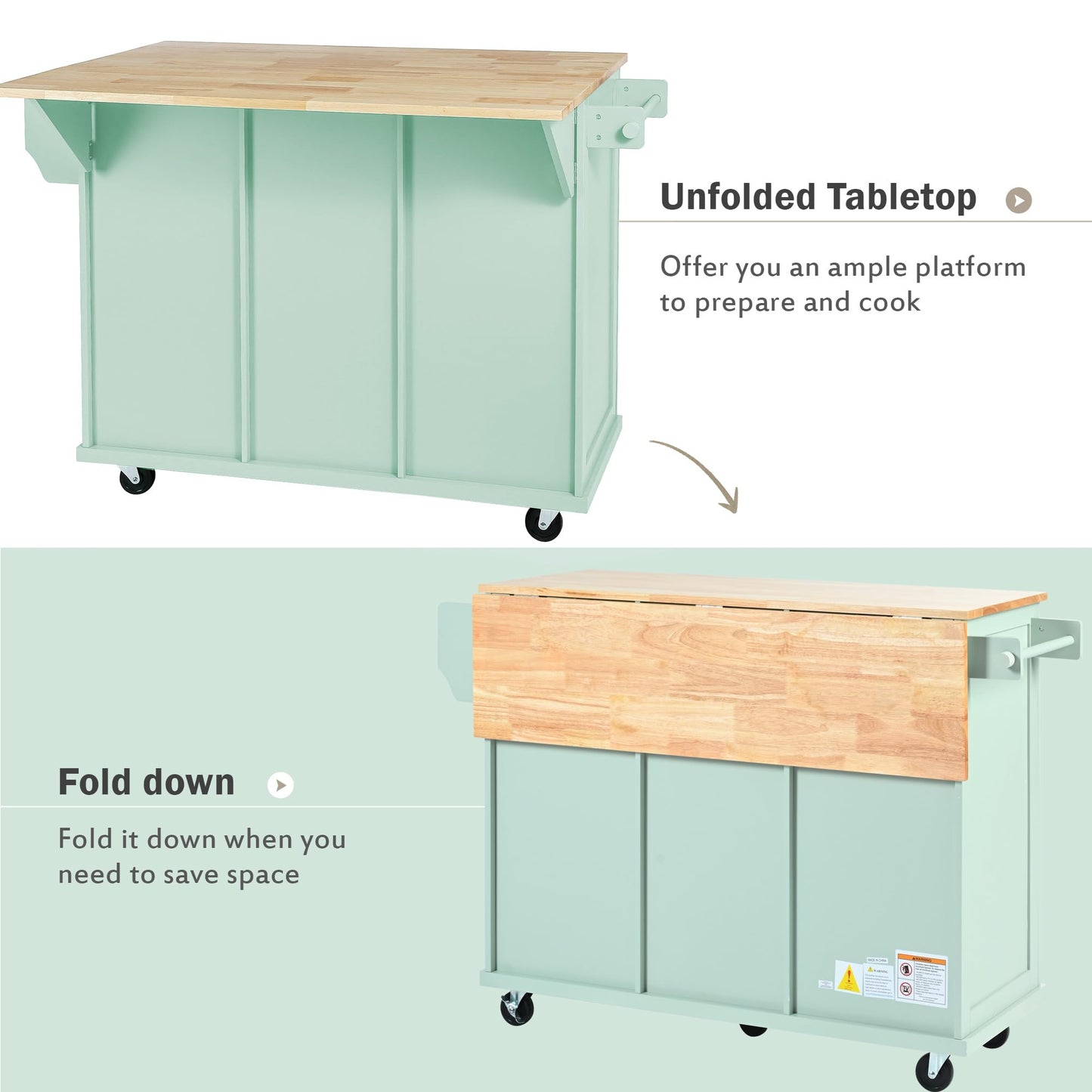 Rolling Kitchen Island with Storage, Moveable Kitchen Island with Drop Leaf, Portable Kitchen Storage Islands & Carts with Drawers and Shelves for Dinning Room