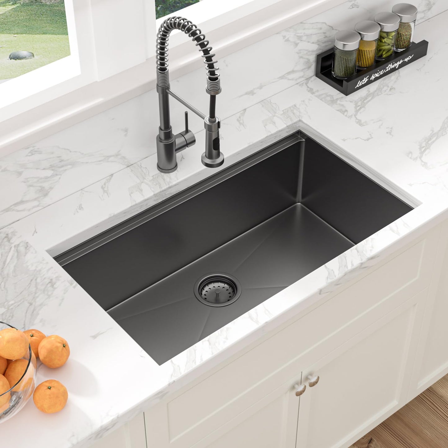 33 Kitchen Sink Undermount Gunmetal Black - 33x19 inch Kitchen Sink Ledge Workstation Gunmetal Black 16 Gauge Stainless Steel Under Counter Single Bowl