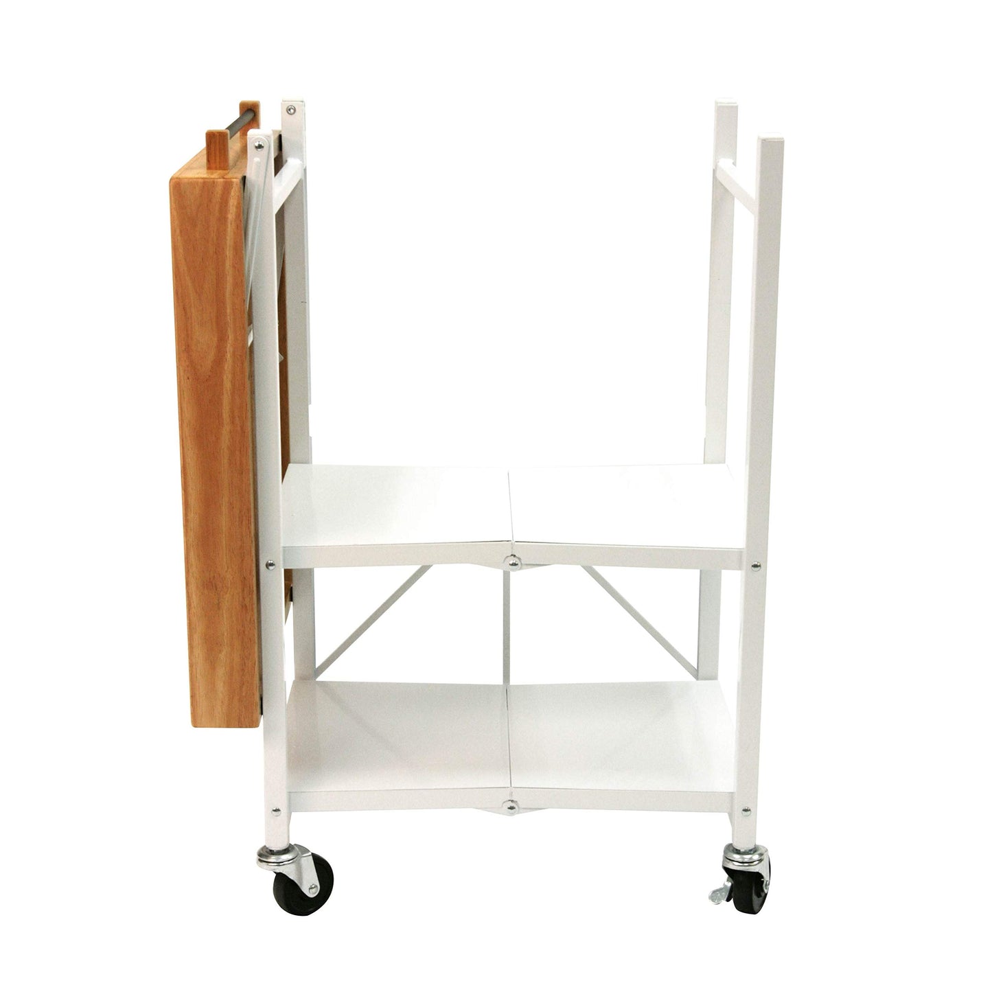 Foldable Storage Cart, Rolling Kitchen Island Storage with Wheels, White