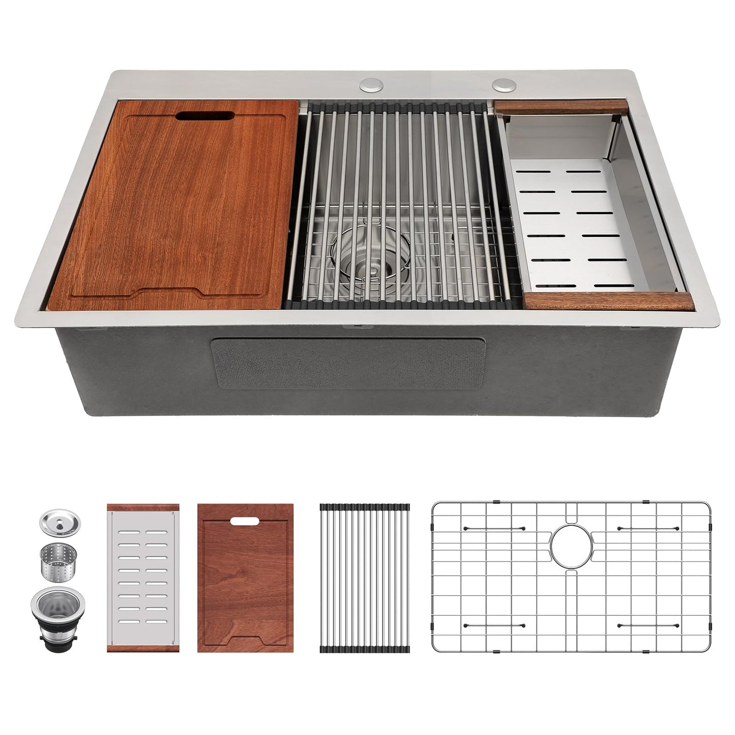 33 Drop In Kitchen Sink Workstation 33x22 Kitchen Sinks Drop In Stainless Steel 16 Gauge Single Bowl Handmade Topmount Kitchen Sink with Cutting Board