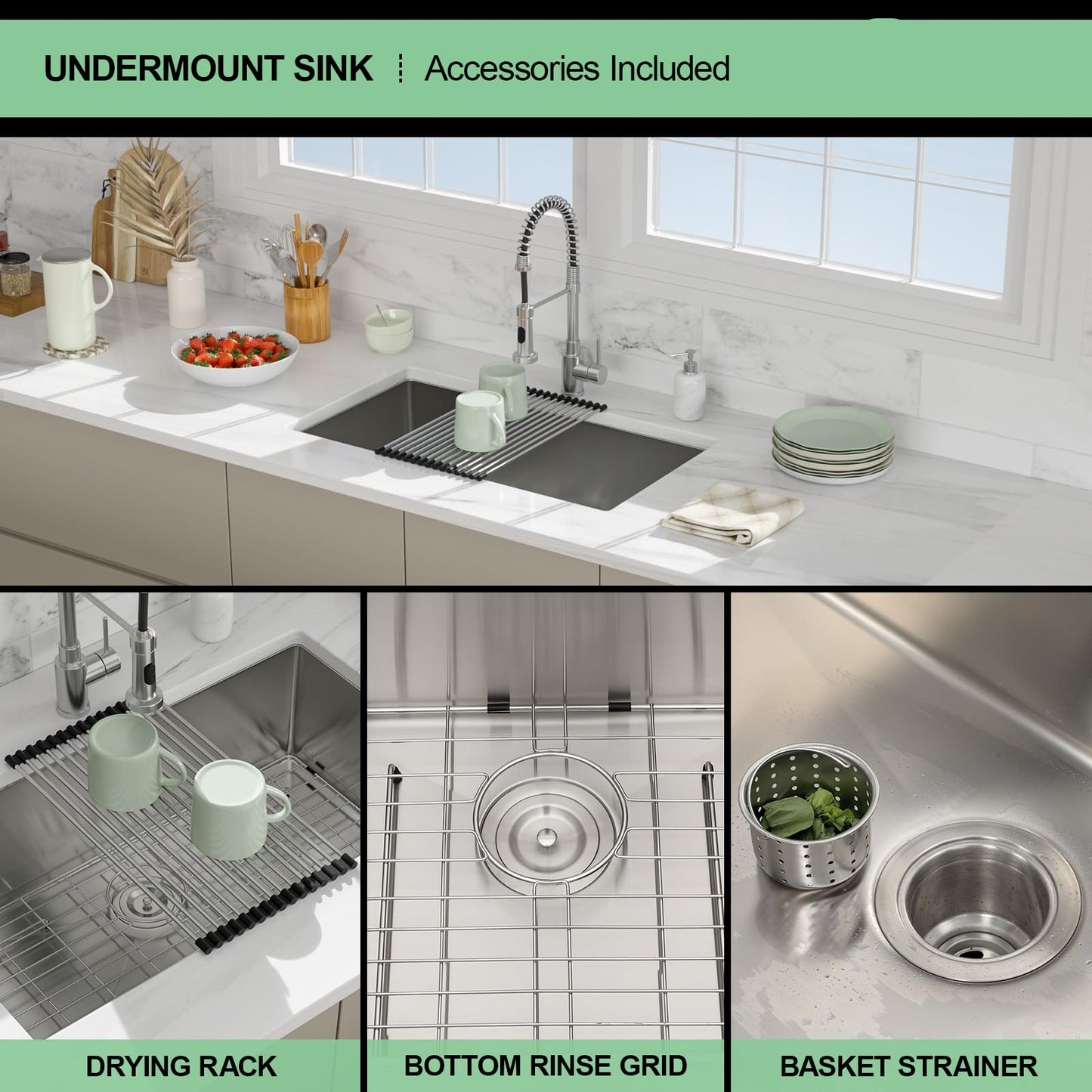 30 Inch Undermount Kitchen Sink -  30x18x10 Inch Undermount Sink Stainless Steel Kitchen Sink 16 Gauge Single Bowl Kitchen Sink Round Corner Under Counter Sink