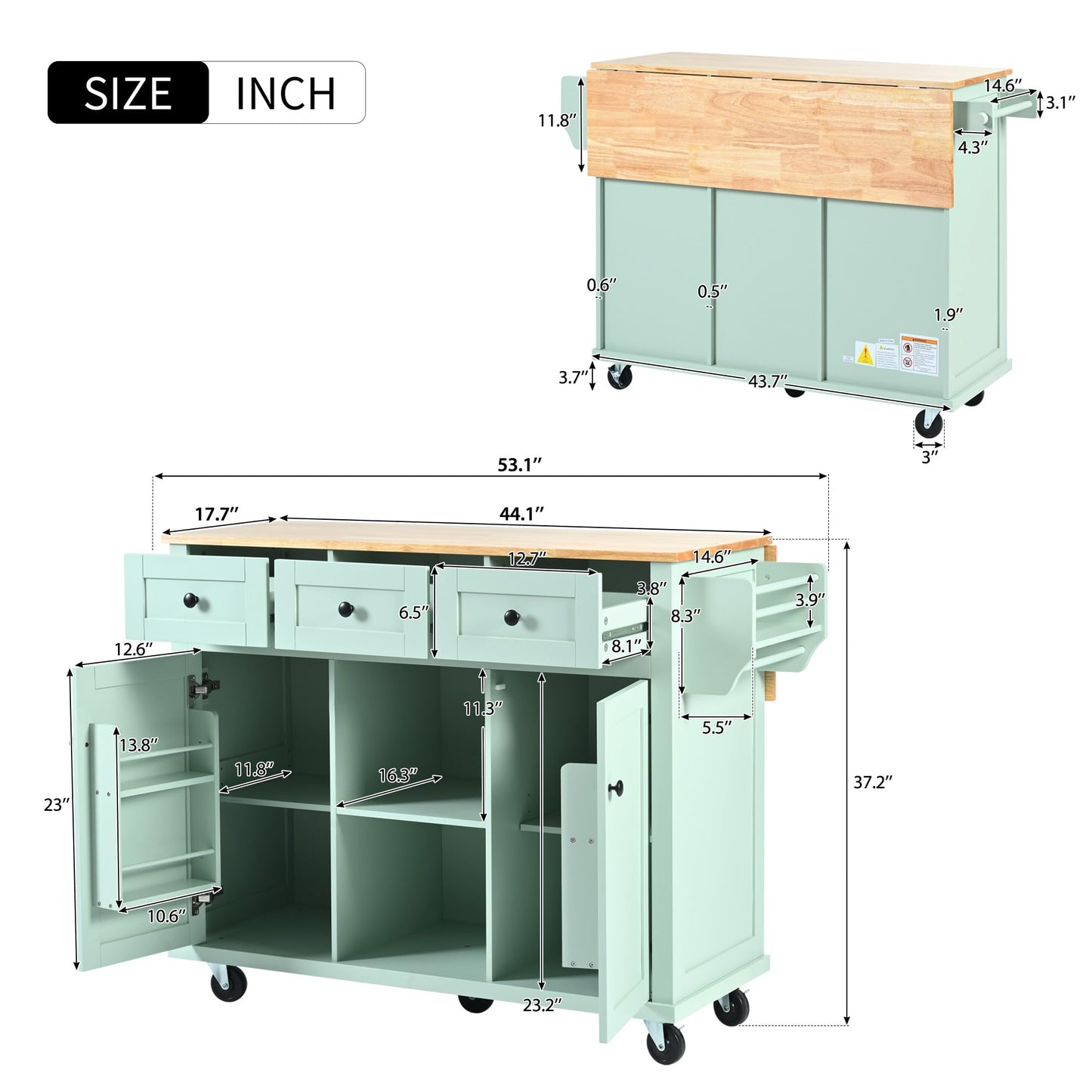 Rolling Kitchen Island with Storage, Moveable Kitchen Island with Drop Leaf, Portable Kitchen Storage Islands & Carts with Drawers and Shelves for Dinning Room