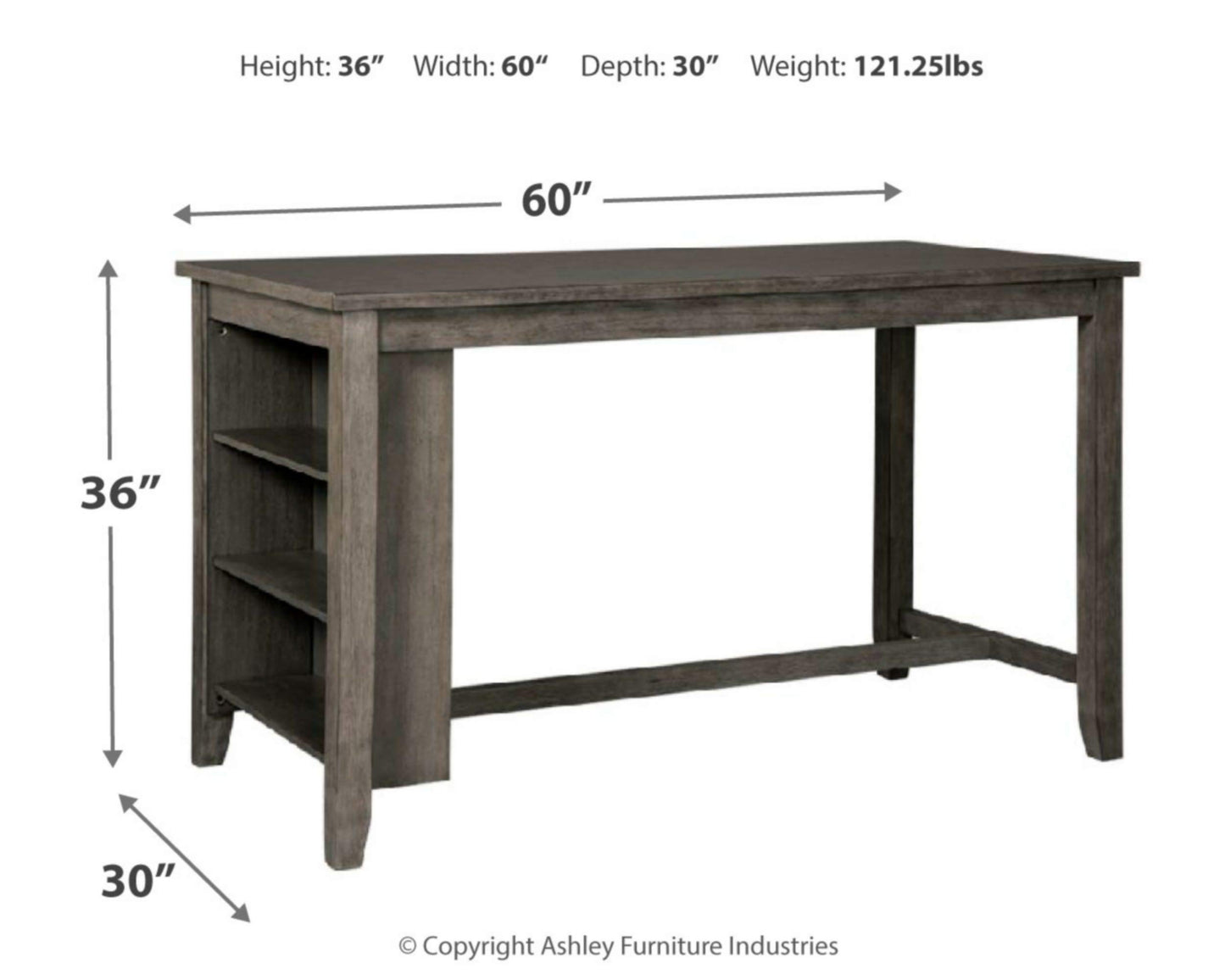 Caitbrook Rustic Counter Height Dining Table with Storage, Dark Gray