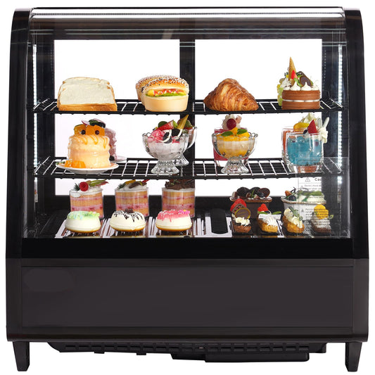 Refrigerated Display Case, 3.5 Cu.Ft./100L, 2-Tier, Countertop Pastry Display Case Commercial Display Refrigerator with LED Lighting, TURBO Cooling, Frost-Free Air-Cooling, Rear Sliding Door