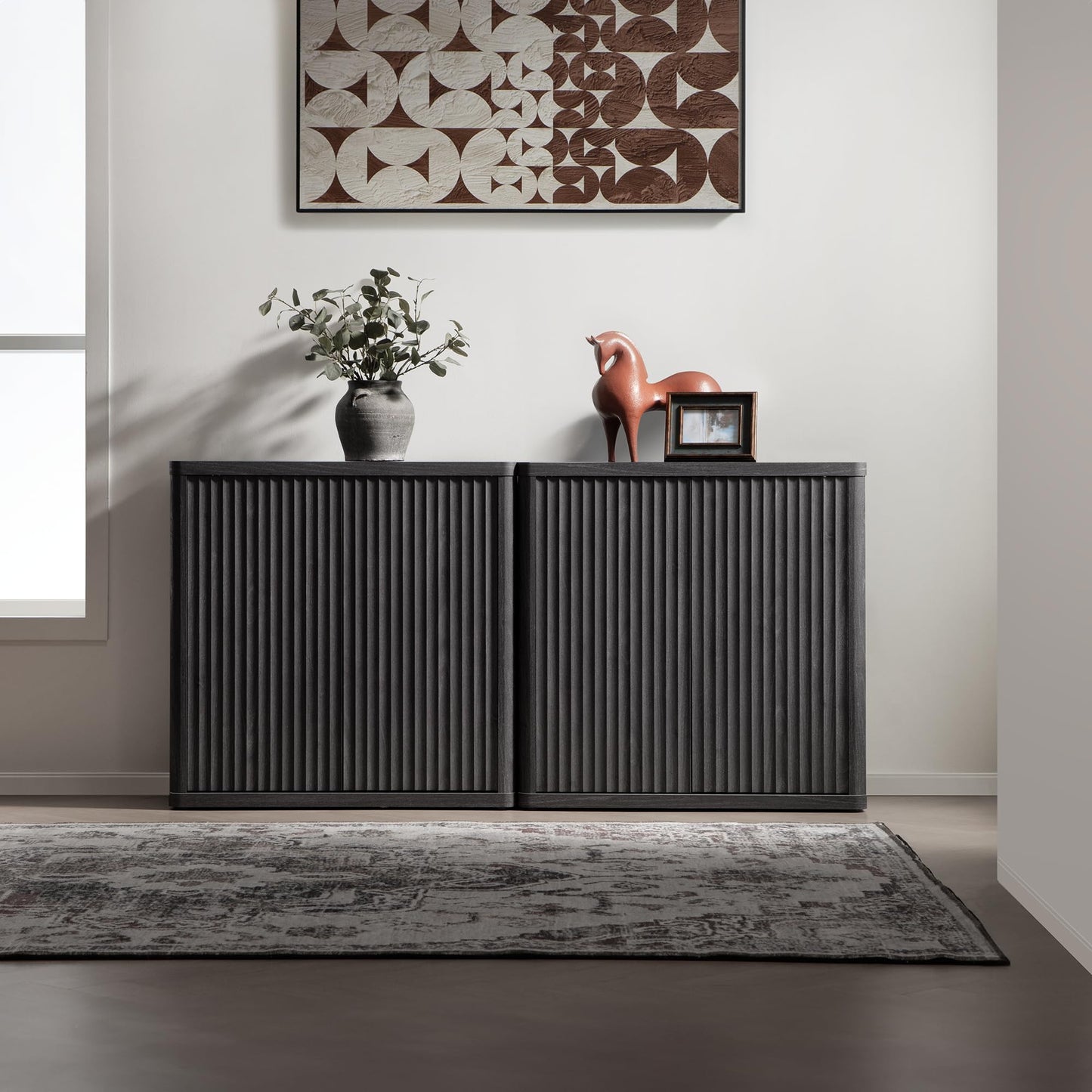 Buffet Cabinet with Storage Sideboard Accent Modern Credenza with Doors & Shelves Fluted 34.6" Tall Media Console Mid Century Coffee Bar Table for Living Room Kitchen Dining Room Hallway