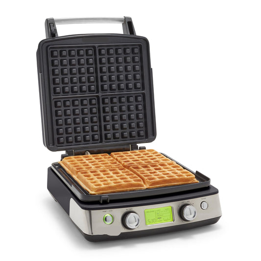 Elite 4-Square Belgian & Classic Waffle Iron, Healthy Ceramic Nonstick Aluminum Dishwasher Safe Plates, Adjustable Shade/Crunch Control, Wont Overflow, Easy Cleanup Breakfast