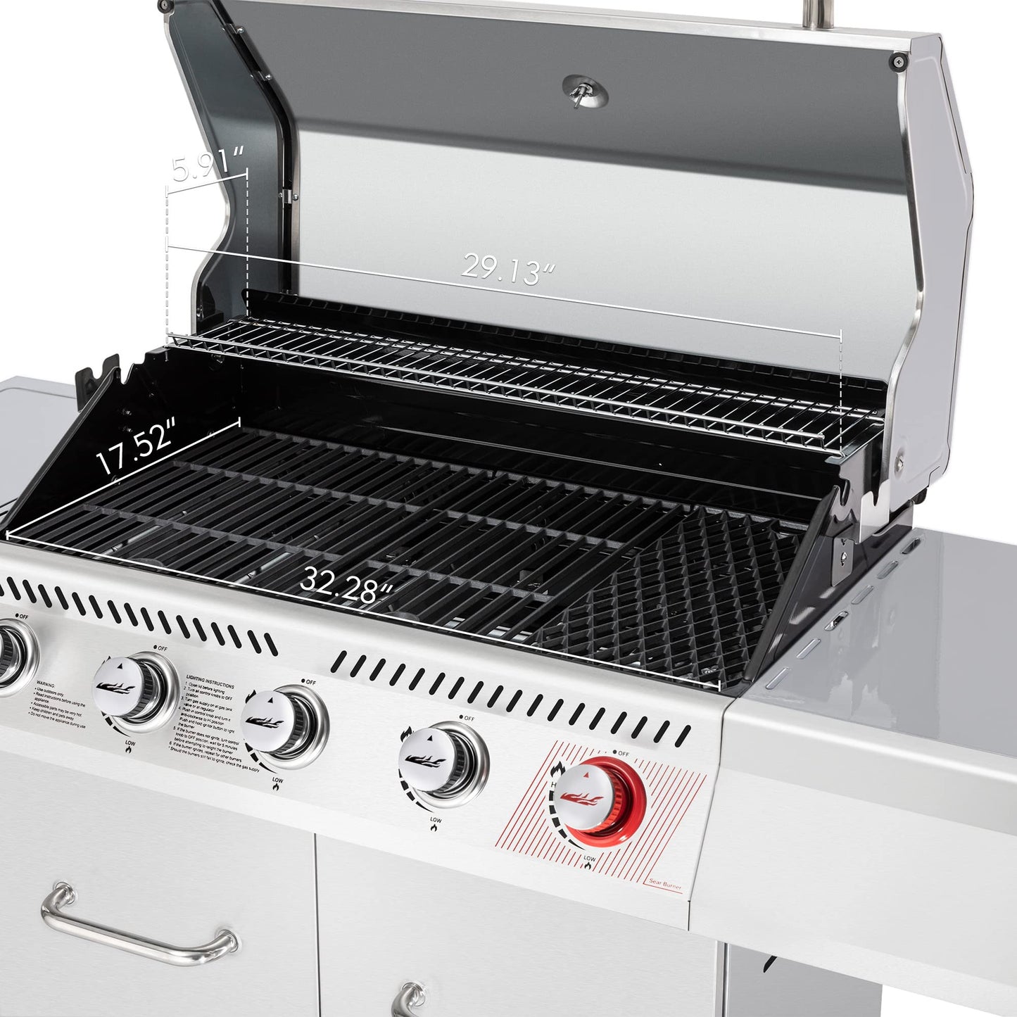 5-Burner Propane Gas Grill with Side Burner, Stainless Steel Barbeque Grills, Silver, GA5404S