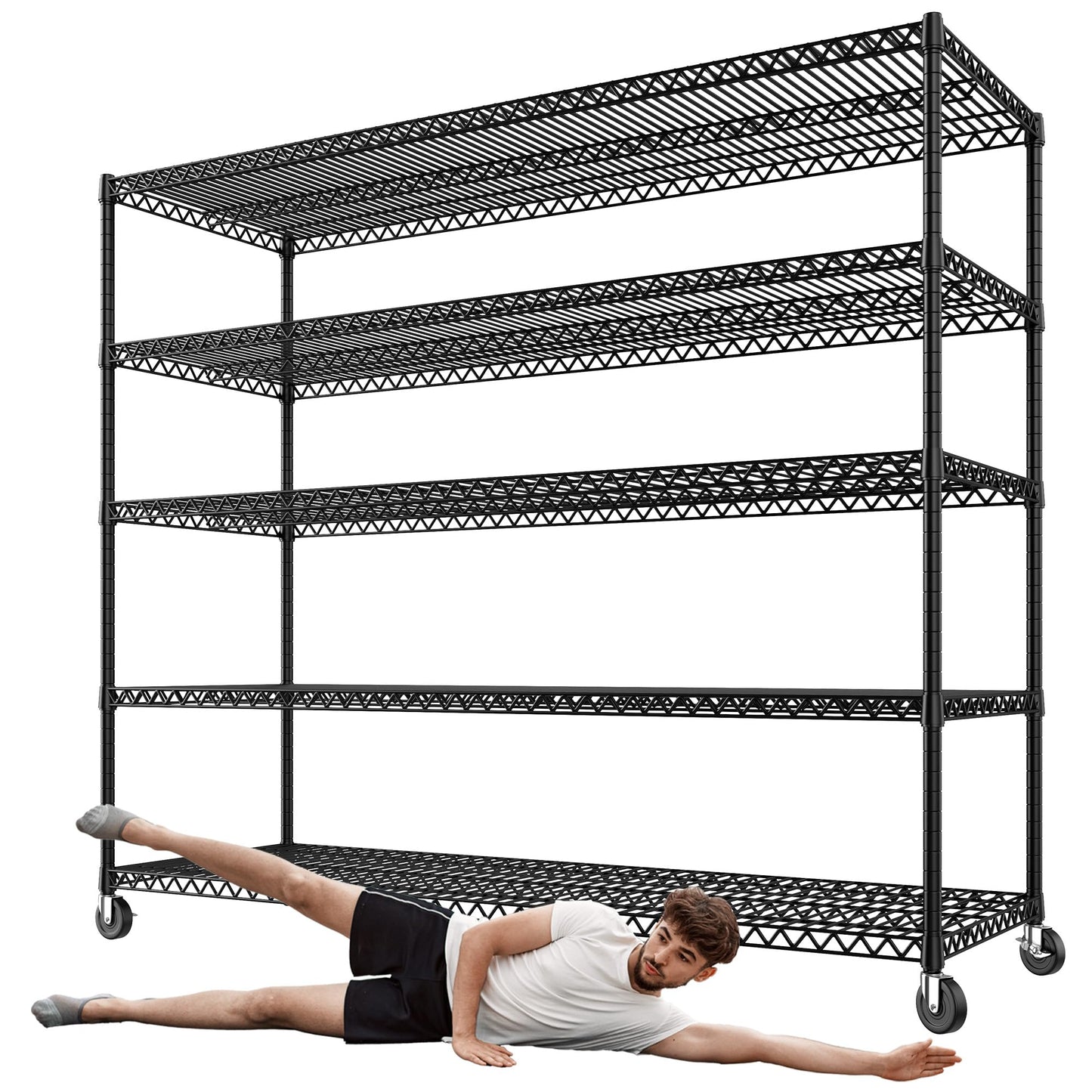 60" W Storage Shelves Wire Shelving with Wheels 3200 lbs Heavy Duty Steel Metal Shelving Unit Shelf Rack for Warehouses,Garage, Kitchen, School,Commercial,73" H X 60”W X 18" D