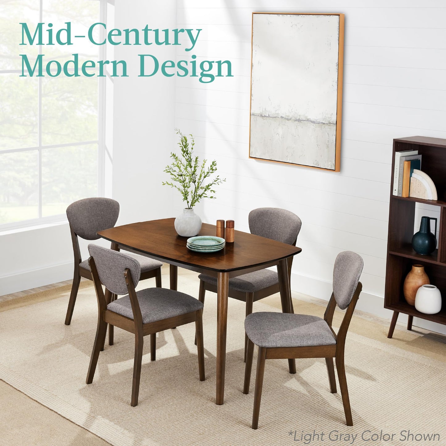 5-Piece Dining Set, Compact Mid-Century Modern Table & Chair Set for Home, Apartment w/ 4 Chairs, Padded Seats & Backrests, Wooden Frame - Walnut/Charcoal