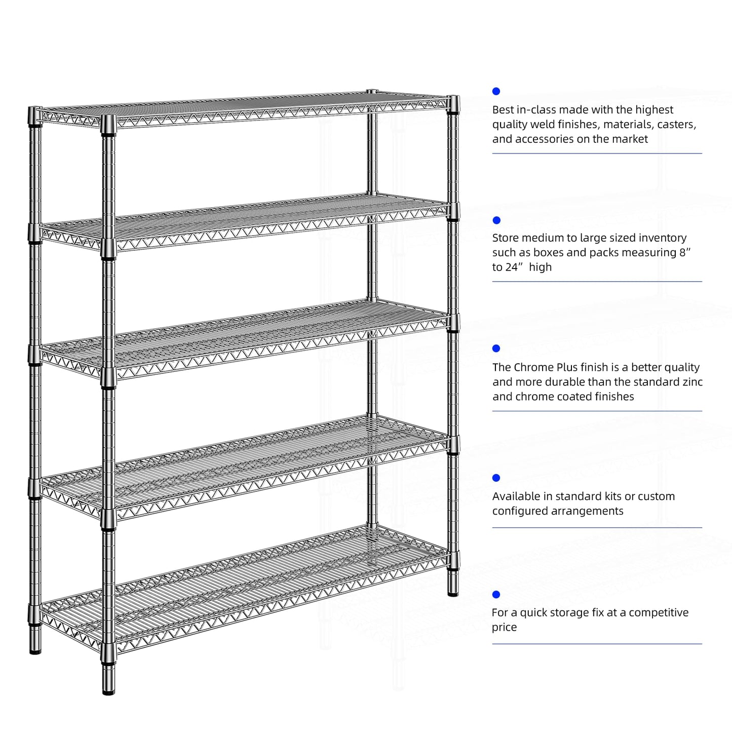 5 Tier Storage Rack Metal Wire Shelving Unit, Storage Standing Shelf Organizer for Laundry Bathroom Kitchen Pantry Closet Garage Basement Utility Room, Chrome 17.7" D x 59.1" W x 70.4" H