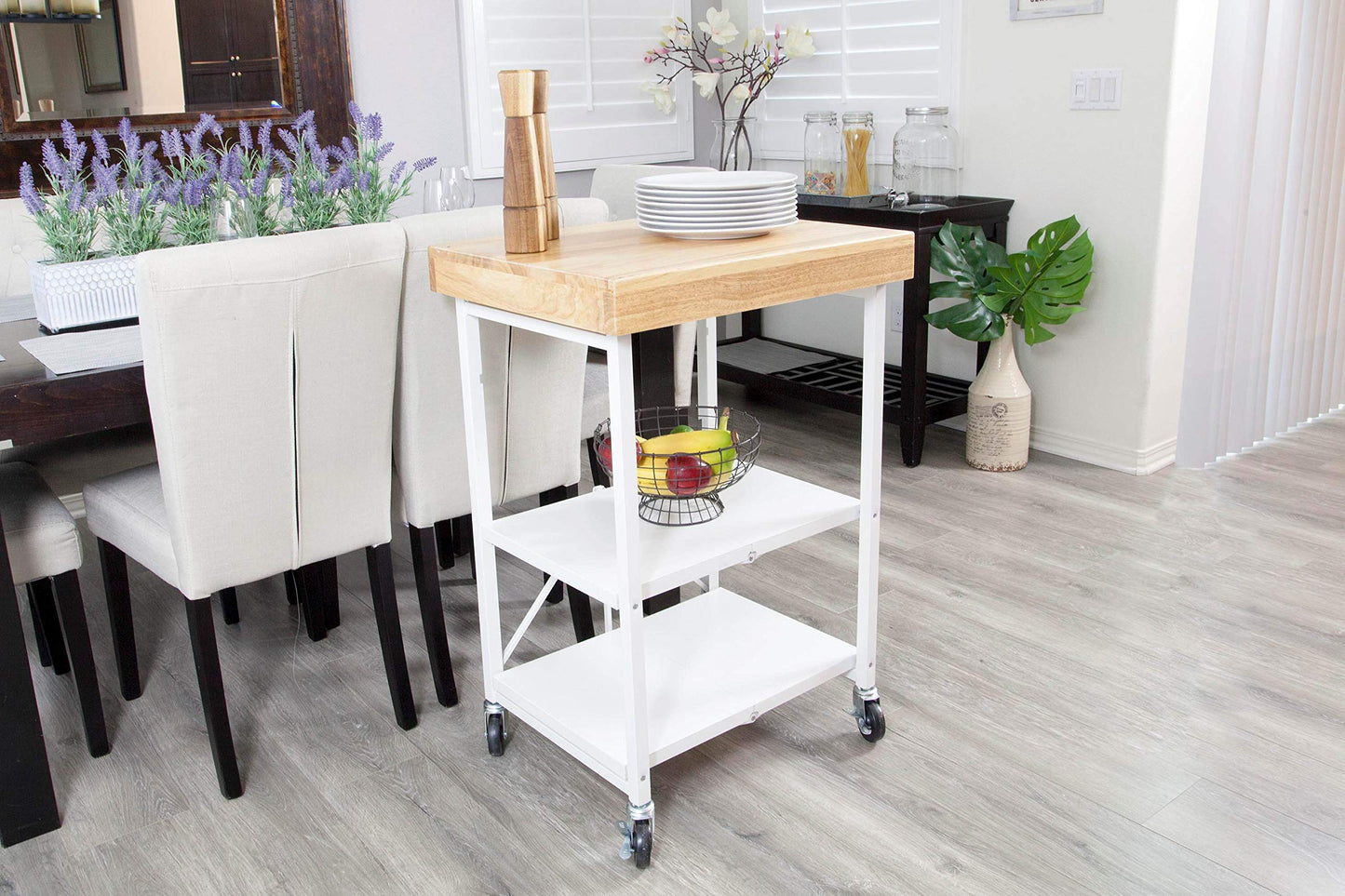 Foldable Storage Cart, Rolling Kitchen Island Storage with Wheels, White