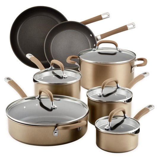 Premier Professional Hard Anodized Nonstick Cookware Induction Pots and Pans Set, 12 Piece, Bronze