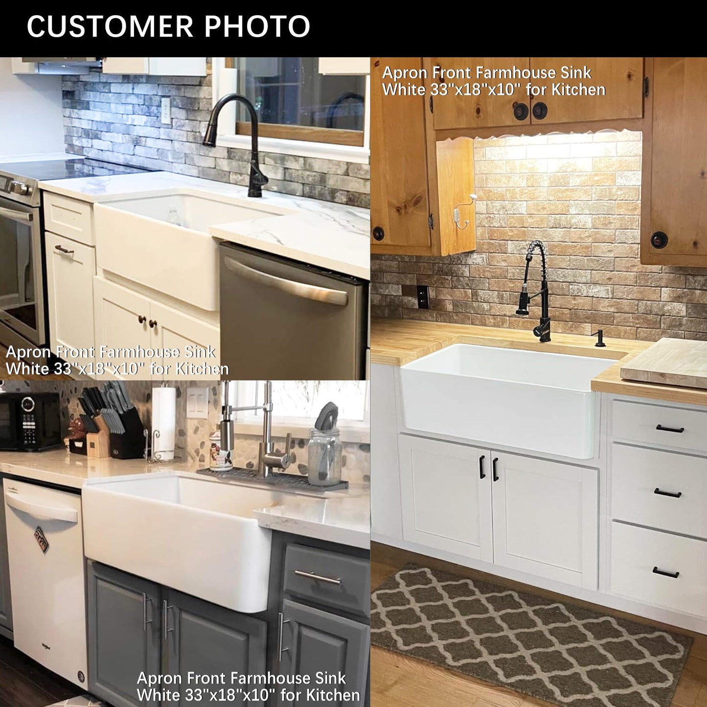 Farmhouse Sink 33 Inch - Apron Front Kitchen Sink Reversible 33"x18"x10", Undermount Installation, Farm House Style Single Bowl, Solid Fireclay, Glossy White, for Kitchen