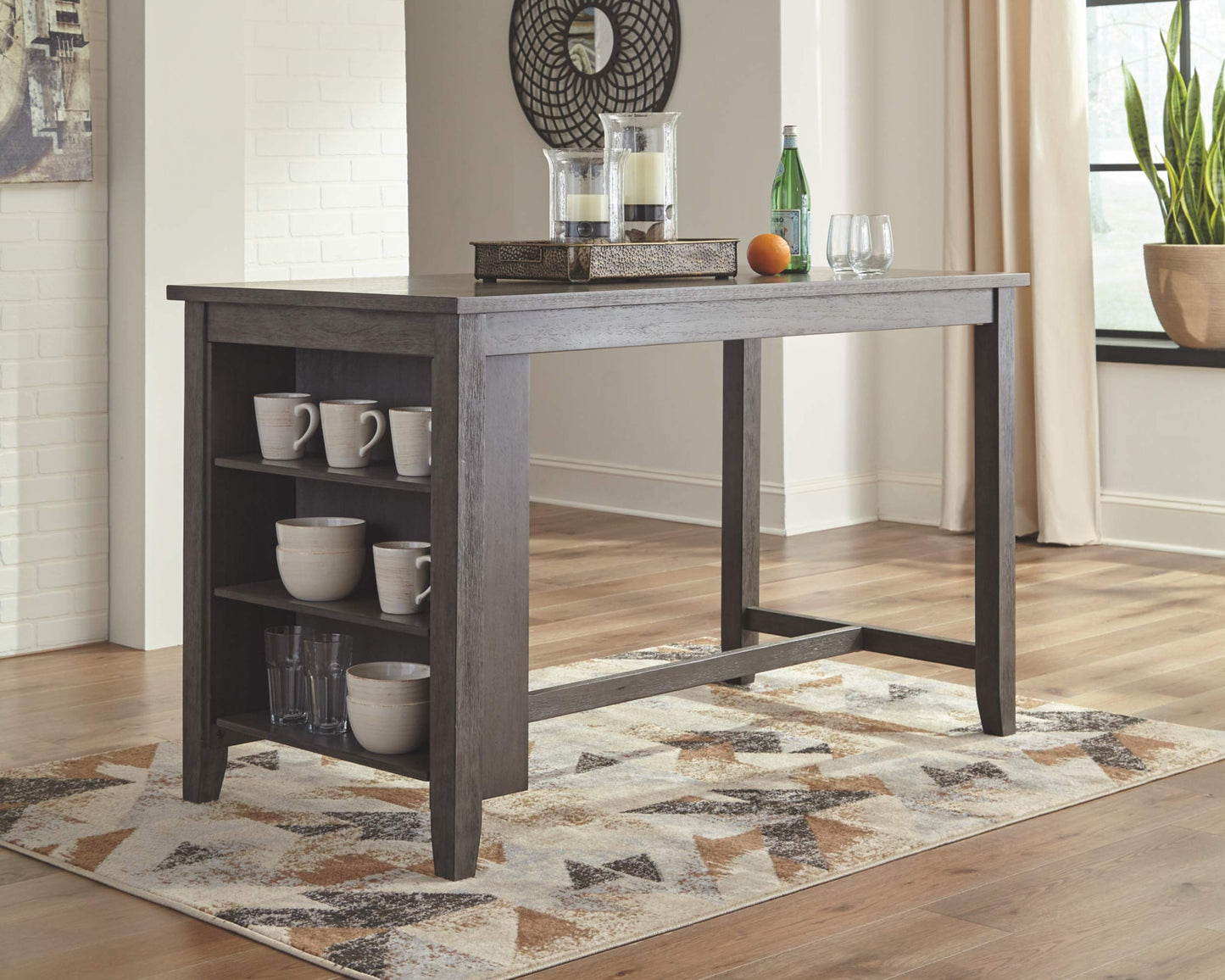 Caitbrook Rustic Counter Height Dining Table with Storage, Dark Gray