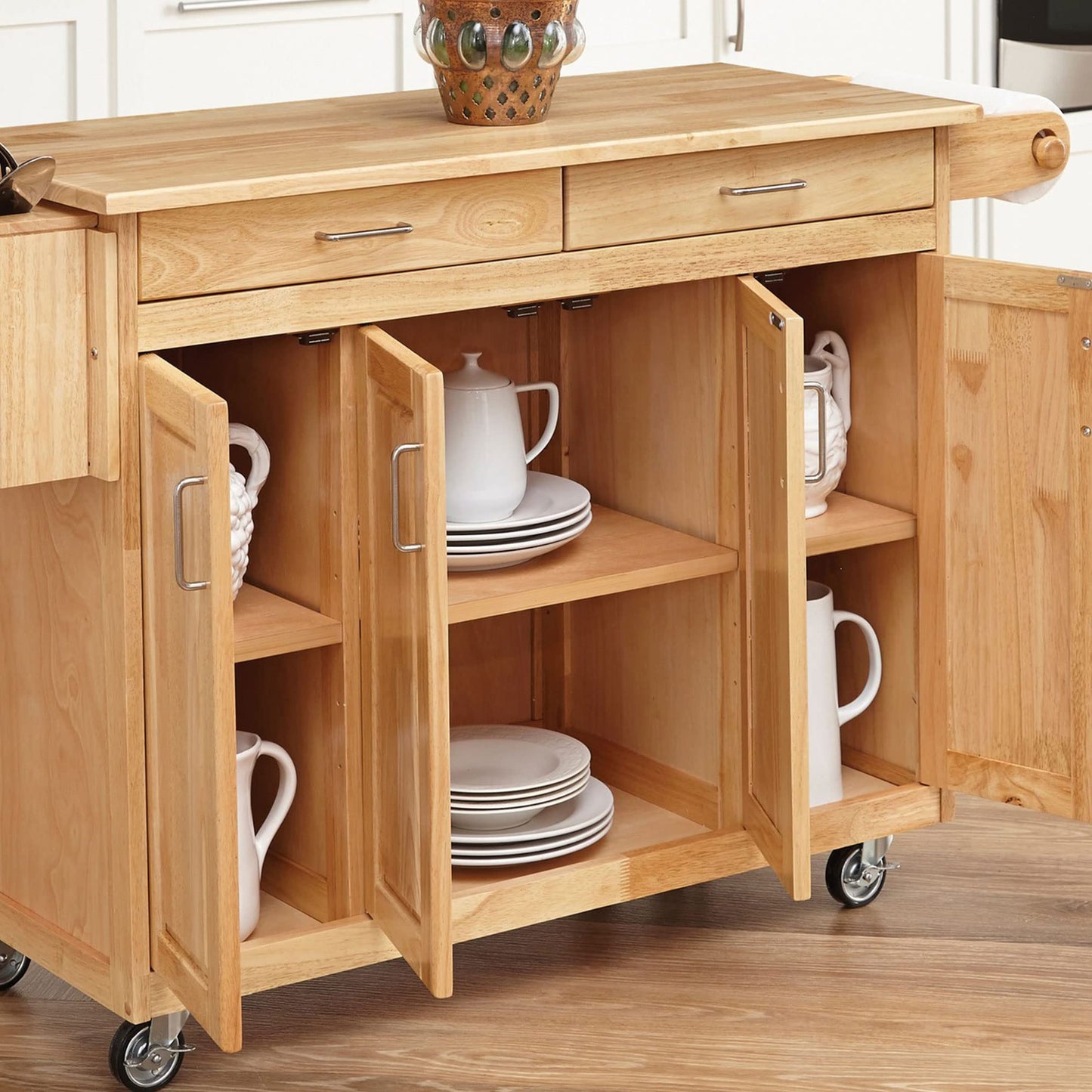 General Line Kitchen Mobile Cart with Drop Leaf Breakfast Bar, 54 Inches Wide, Natural Hardwood, FURNITURE