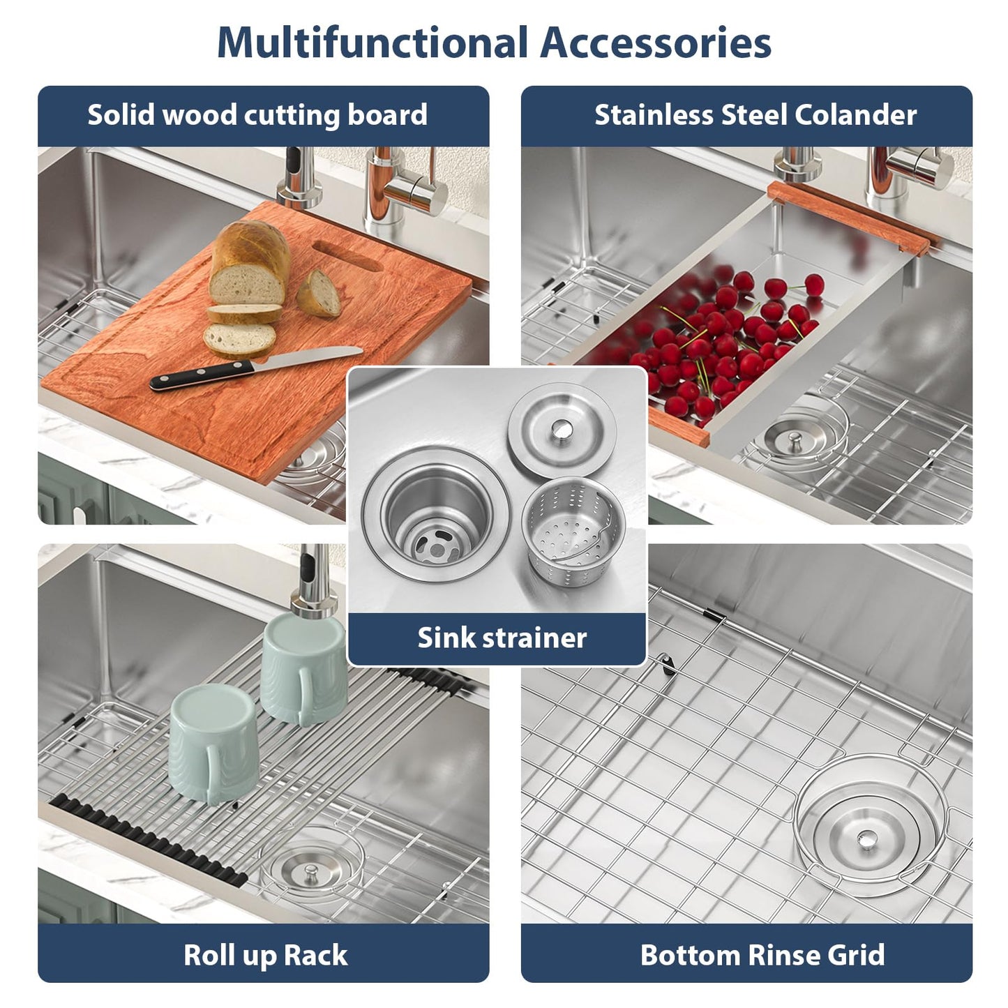 33 Drop In Kitchen Sink Workstation 33x22 Kitchen Sinks Drop In Stainless Steel 16 Gauge Single Bowl Handmade Topmount Kitchen Sink with Cutting Board