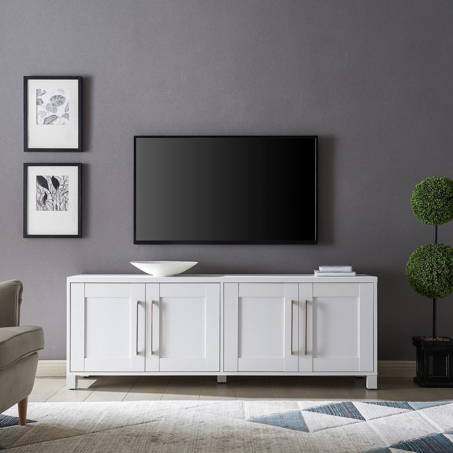 Rectangular TV Stand for TV's up to 80" in White, TV Stands for the Living Room