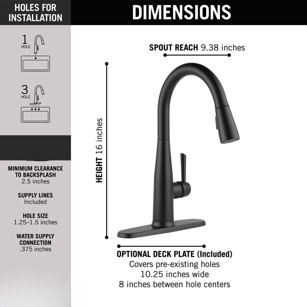 Delta Faucet Essa Touch Kitchen Faucet, Matte Black Kitchen Faucet with Pull Down Sprayer, Kitchen Sink Faucet, Touch Faucet for Kitchen Sink, Touch2O Technology, Matte Black 9113T-BL-DST