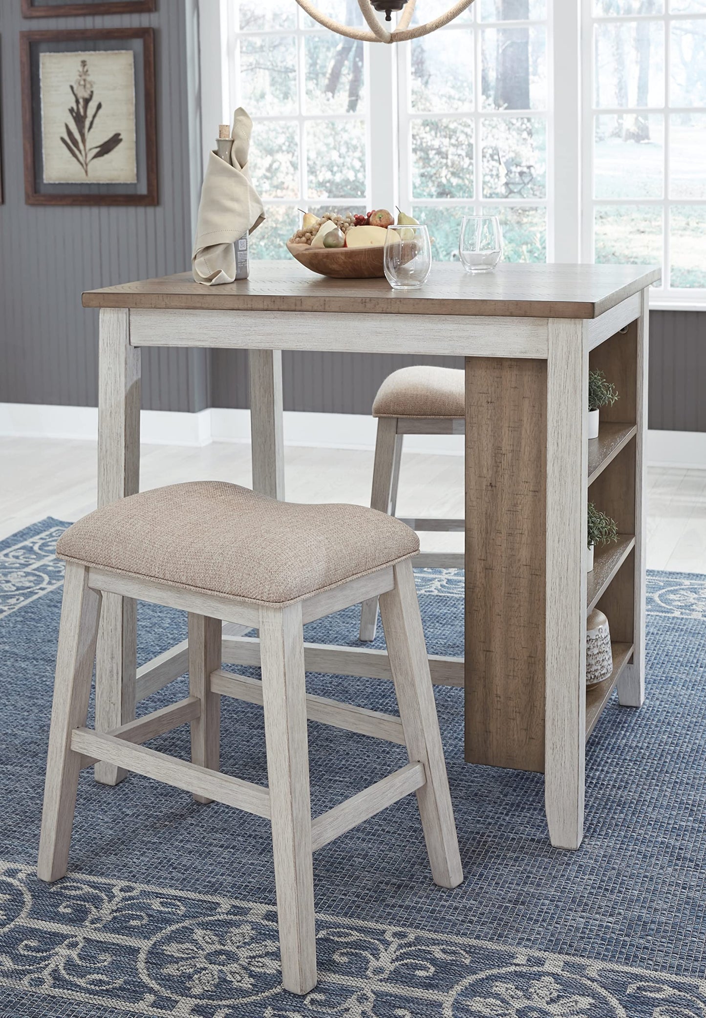 Skempton 3 Piece Counter Height Dining Set, Includes Table and 2 Barstools, Whitewash