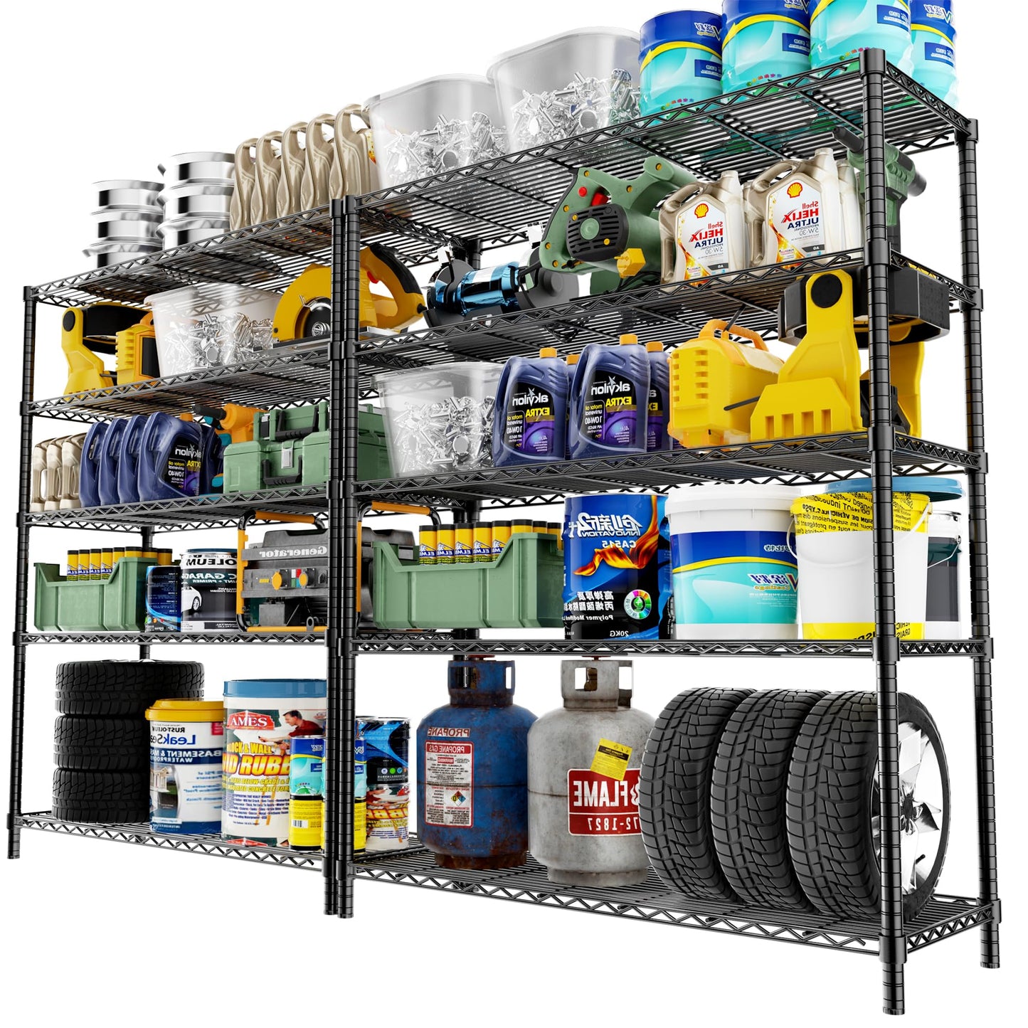 Storage Shelves, 2 PCS 48" L x 20" W x 72" H Heavy Duty Garage Wire Shelving Unit Loads 2000LBS, 5-Tier Adjustable Metal Industrial Utility Shelf Rack for Kitchen, Laundry Room, Basement