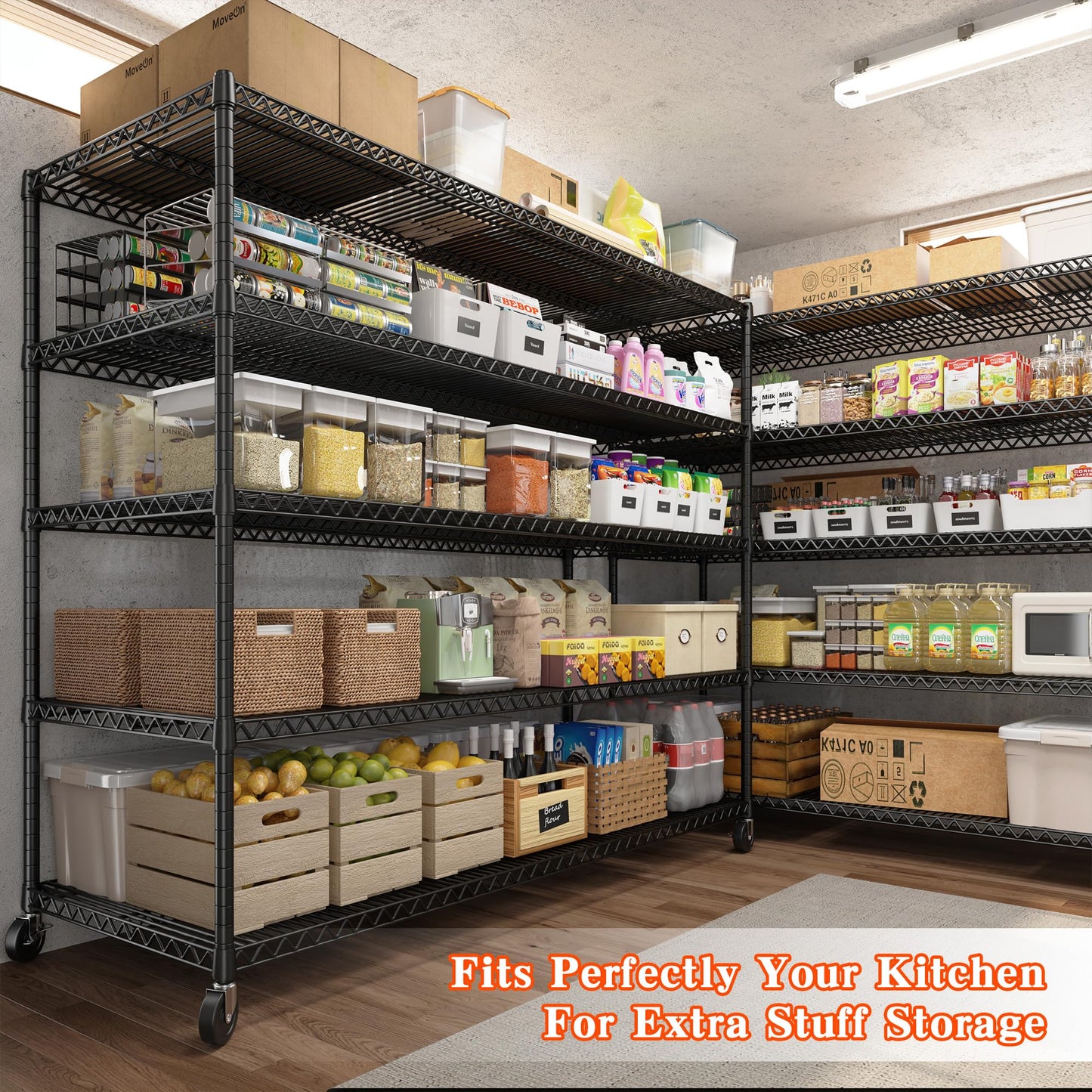 60" W Storage Shelves Wire Shelving with Wheels 3200 lbs Heavy Duty Steel Metal Shelving Unit Shelf Rack for Warehouses,Garage, Kitchen, School,Commercial,73" H X 60”W X 18" D